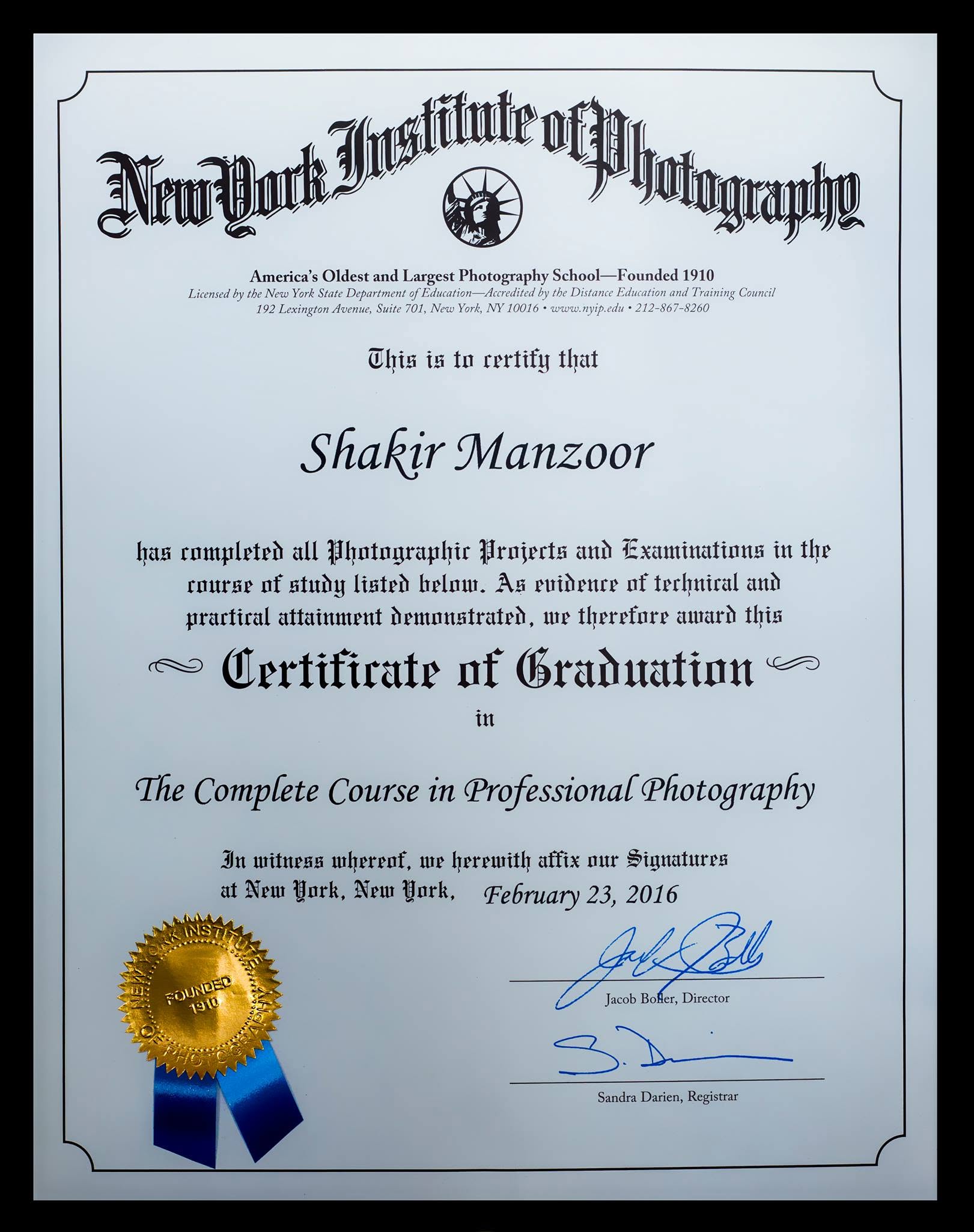 NYIP certificate